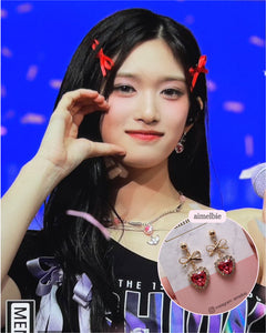 [IVE Leeseo Earrings] Rosepink Heart and Ribbon Earrings