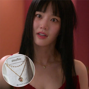 [Kim Sejeong, Billlie Tsuki, Oh My Girl Binnie Necklace] Vintage Rose Heart Layered Necklace