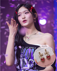 [IVE Leeseo Earrings] Rosepink Heart and Ribbon Earrings