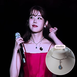 [IU Necklace] Romantic Queen Rhinestone Choker Necklace - Light Sapphire