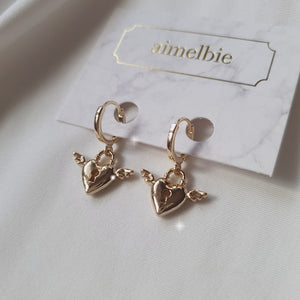 Angelic Heart Lock Huggies Earrings - Gold