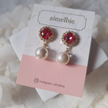 Load image into Gallery viewer, Cushion Square and Pearl Earrings - Rosepink