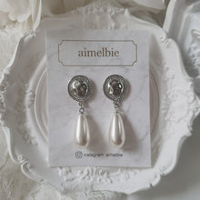 Load image into Gallery viewer, Ethnic Button and Long Pearl Earrings - Silver