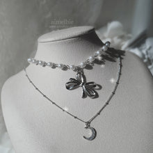 Load image into Gallery viewer, [BABYMONSTER Ahyeon, Luka Necklace] Princess Bow and Moon Layered Necklace - Silver Color