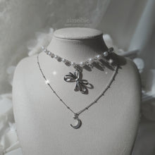 Load image into Gallery viewer, [BABYMONSTER Ahyeon, Luka Necklace] Princess Bow and Moon Layered Necklace - Silver Color