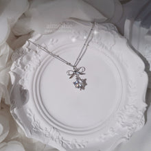 Load image into Gallery viewer, [NMIXX Sullyoon Necklace] Dainty Ribbon and Heart Semi Choker Necklace - Silver Color