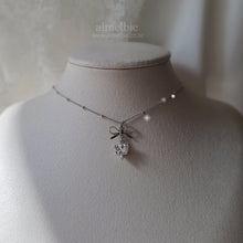 Load image into Gallery viewer, [NMIXX Sullyoon Necklace] Dainty Ribbon and Heart Semi Choker Necklace - Silver Color