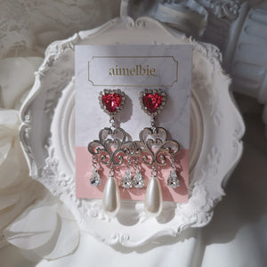 Heart Jewel Queen Earrings - Rosepink