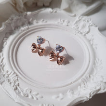 Load image into Gallery viewer, [Chuu Earrings] Heart Crystal and Ribbon Earrings - Rosegold