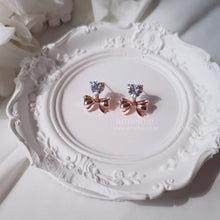 Load image into Gallery viewer, [Chuu Earrings] Heart Crystal and Ribbon Earrings - Rosegold
