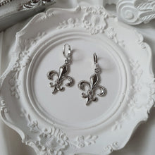 Load image into Gallery viewer, Fleur-De-Lis Huggies Earrings - Silver