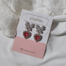 Load image into Gallery viewer, Butterfly and Crystal Heart Earrings - Rosepink