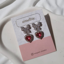 Load image into Gallery viewer, Butterfly and Crystal Heart Earrings - Rosepink