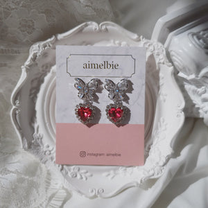 Butterfly and Crystal Heart Earrings - Rosepink