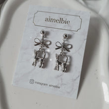 Load image into Gallery viewer, Kitty and Bow Earrings - Silver Color