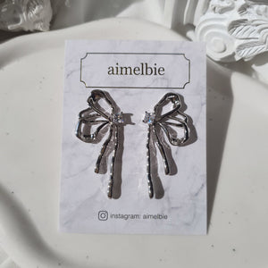 [Aespa Winter, NingNing Earrings] Metalic Liquid Ribbon Earrings - Silver Color