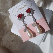 Load image into Gallery viewer, Heart Jewel Longdrop Earrings - Rosepink