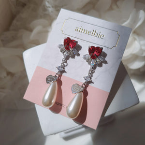 Heart Jewel Longdrop Earrings - Rosepink