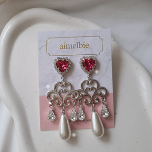 Heart Jewel Queen Earrings - Rosepink