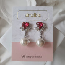 Load image into Gallery viewer, [IU Earrings] Heart Crystal and Pearl Earrings - Rosepink