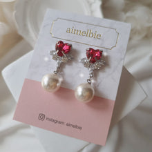 Load image into Gallery viewer, [IU Earrings] Heart Crystal and Pearl Earrings - Rosepink