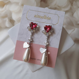 Heart Jewel Longdrop Earrings - Rosepink