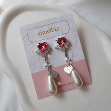 Load image into Gallery viewer, Heart Jewel Longdrop Earrings - Rosepink