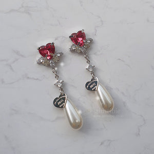 Heart Jewel Longdrop Earrings - Rosepink