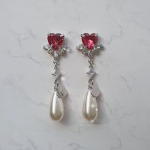 Load image into Gallery viewer, Heart Jewel Longdrop Earrings - Rosepink