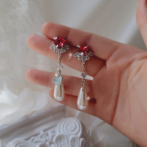 Heart Jewel Longdrop Earrings - Rosepink