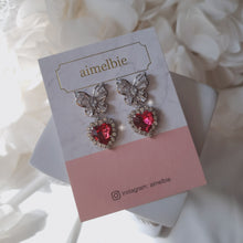 Load image into Gallery viewer, Butterfly and Crystal Heart Earrings - Rosepink