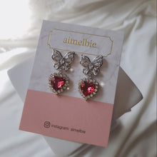 Load image into Gallery viewer, Butterfly and Crystal Heart Earrings - Rosepink