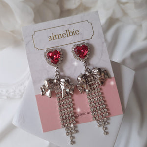 Party Ribbon Princess Earrings - Rosepink / Silver Base