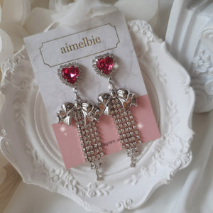 Party Ribbon Princess Earrings - Rosepink / Silver Base