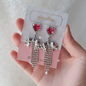 Party Ribbon Princess Earrings - Rosepink / Silver Base