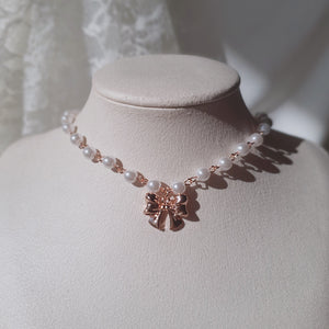 Adorable Ribbon Pearl Choker - Rosegold ver.