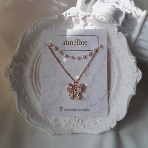 [IU Necklace] Butterfly Fairy Layered Necklace - Rosegold