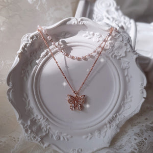 [IU Necklace] Butterfly Fairy Layered Necklace - Rosegold