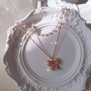 [IU Necklace] Butterfly Fairy Layered Necklace - Rosegold