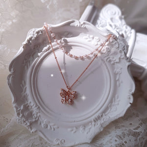 [IU Necklace] Butterfly Fairy Layered Necklace - Rosegold