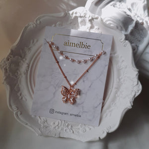 [IU Necklace] Butterfly Fairy Layered Necklace - Rosegold