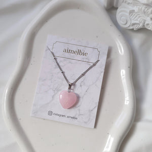 Ethnic Heart Stone Necklace - Pink