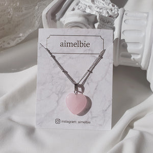 Ethnic Heart Stone Necklace - Pink