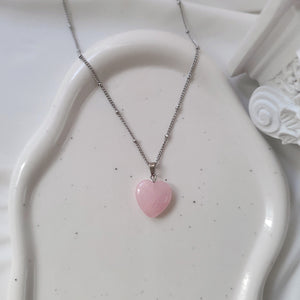 Ethnic Heart Stone Necklace - Pink