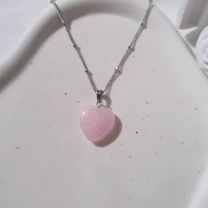 Ethnic Heart Stone Necklace - Pink