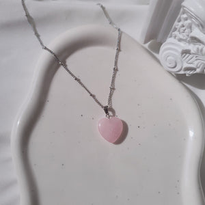 Ethnic Heart Stone Necklace - Pink