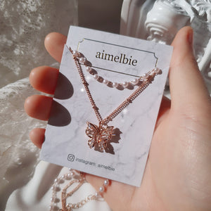 [IU Necklace] Butterfly Fairy Layered Necklace - Rosegold