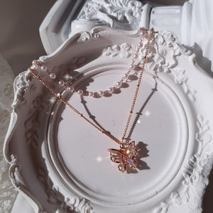 [IU Necklace] Butterfly Fairy Layered Necklace - Rosegold