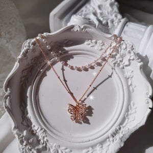 [IU Necklace] Butterfly Fairy Layered Necklace - Rosegold