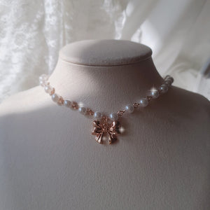 Adorable Ribbon Pearl Choker - Rosegold ver.